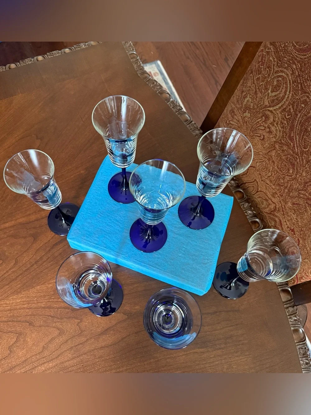 Vintage Luminarc France Cobalt Blue Stem Champagne Flutes - Set of 6 + 1 Spare